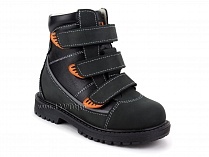 152-121 Бос(Bos), ботинки детские утепленные ортопедические профилактические, байка, кожа, черный, оранжевый в Владивостоке