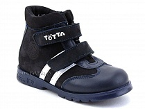 121-2,12,9 Тотто (Totto), ботинки детские утепленные ортопедические профилактические, кожа, нубук, синий, белый. в Владивостоке
