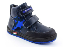 35124Б ШагоВита (Shagovita), ботинки детские демисезонные ортопедические профилактические, кожа, байка, черный, синий в Владивостоке