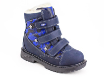 155-73 (26-30) Бос (Bos), ботинки детские зимние профилактические , натуральный шерсть,  кожа, нубук, синий, милитари в Владивостоке