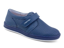 30024-702 Тотто (Totto), туфли школьные ортопедические профилактические, кожа перфорированная, синий в Владивостоке