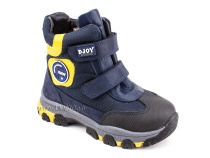 056-600-194-0049 (26-30) Джойшуз (Djoyshoes) ботинки детские зимние мембранные ортопедические профилактические, натуральный мех, мембрана, кожа, темно-синий, черный, желтый в Владивостоке