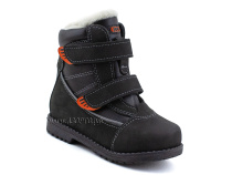 151-13   Бос(Bos), ботинки детские зимние профилактические, натуральная шерсть, кожа, нубук, черный, оранжевый в Владивостоке